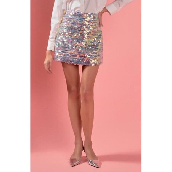 English Factory Dresses & Skirts - NWT English Factory Skirt Women Size Large Pink Sequin Mini Skirt Party $100